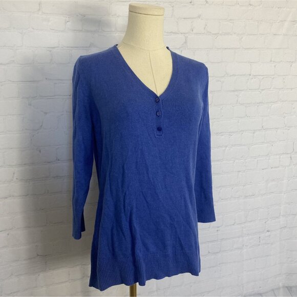 ⭐ 3/$15 Jessica Medium Cobalt Blue Henley Cotton Blend Sweater - Picture 2 of 7